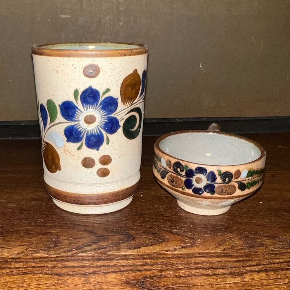 Vintage Mexican Tonala Pottery Folk Art Stoneware Mug with Floral Design - Picture 2 of 10